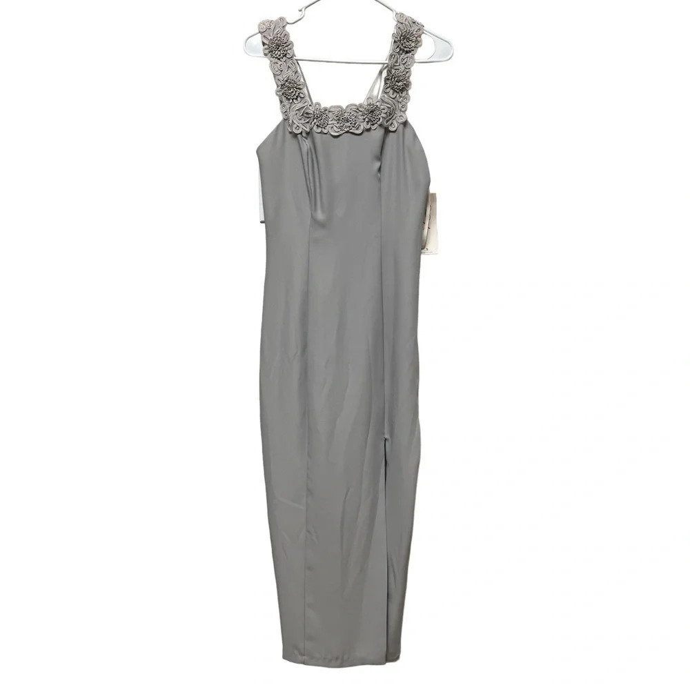 Let’s fashion Vintage Grey formal classy midi pencil floral dress